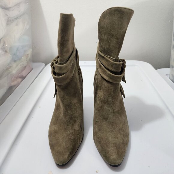 Banana Republic Canton Olive Suede Side Tie Chunky Block Heel Casual Boots - Picture 14 of 16